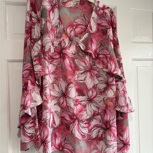 Sioni Pink and White Floral Ruffle Blouse